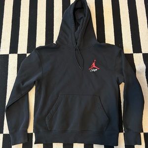 Black air jordan hoodie with red Chicago detailing